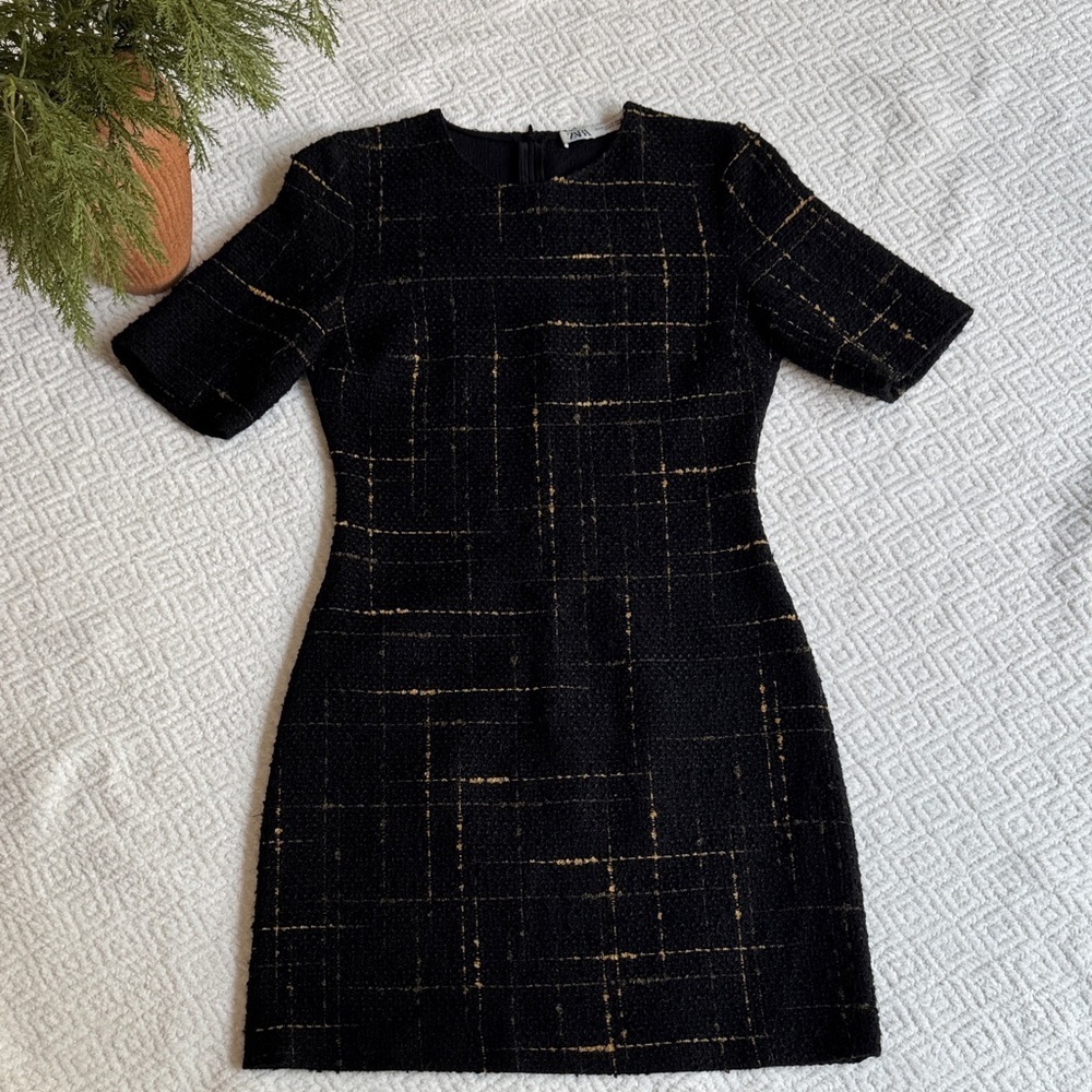 Zara Black Mini Dress with Gold Accents